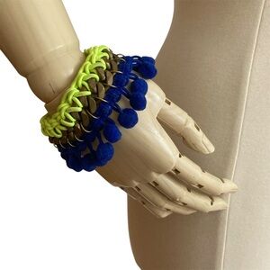 MATTHEW WILLIAMSON | Vibrant Multicolour Blue/Green Pom Pom Chain Bracelet New